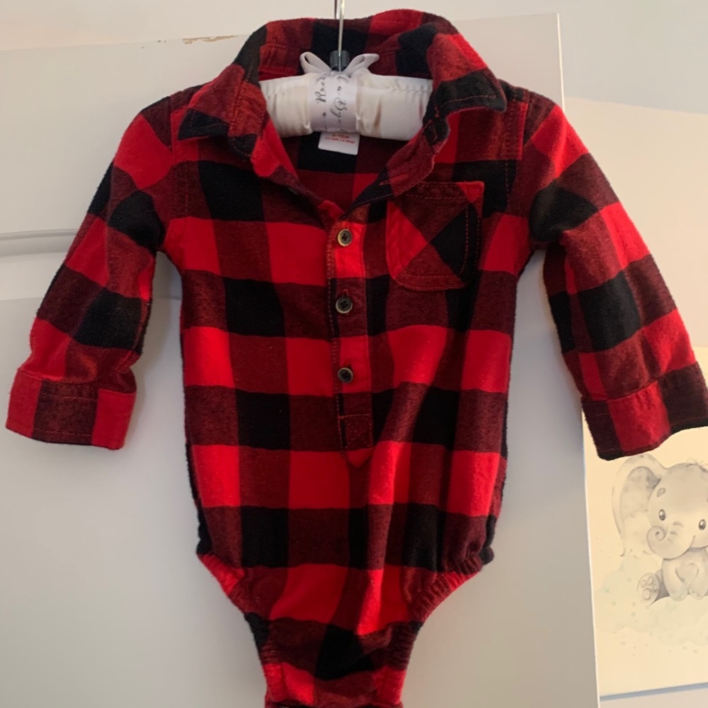 Flannel plaid long- sleeved onesie